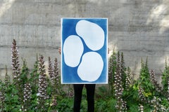 Abstrakte Transparente Formen, drei Seestücke bei Nacht, Cyanotype Monotypie auf Papier