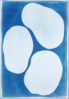 Abstract Transparent Shapes, Three Lakes at Night, Cyanotype Monotype on Paper