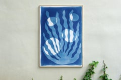 Algae with Bubbles, Blue, White Unique Cyanotype, Desert Modernism Forms, Paper