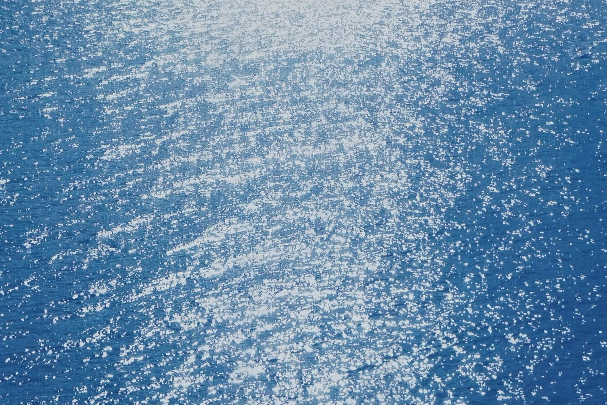 Paysage marin de la côte amalfitaine, Triptyque nautique cyanotype sur papier, baie de Sunrise, bleu en vente 6