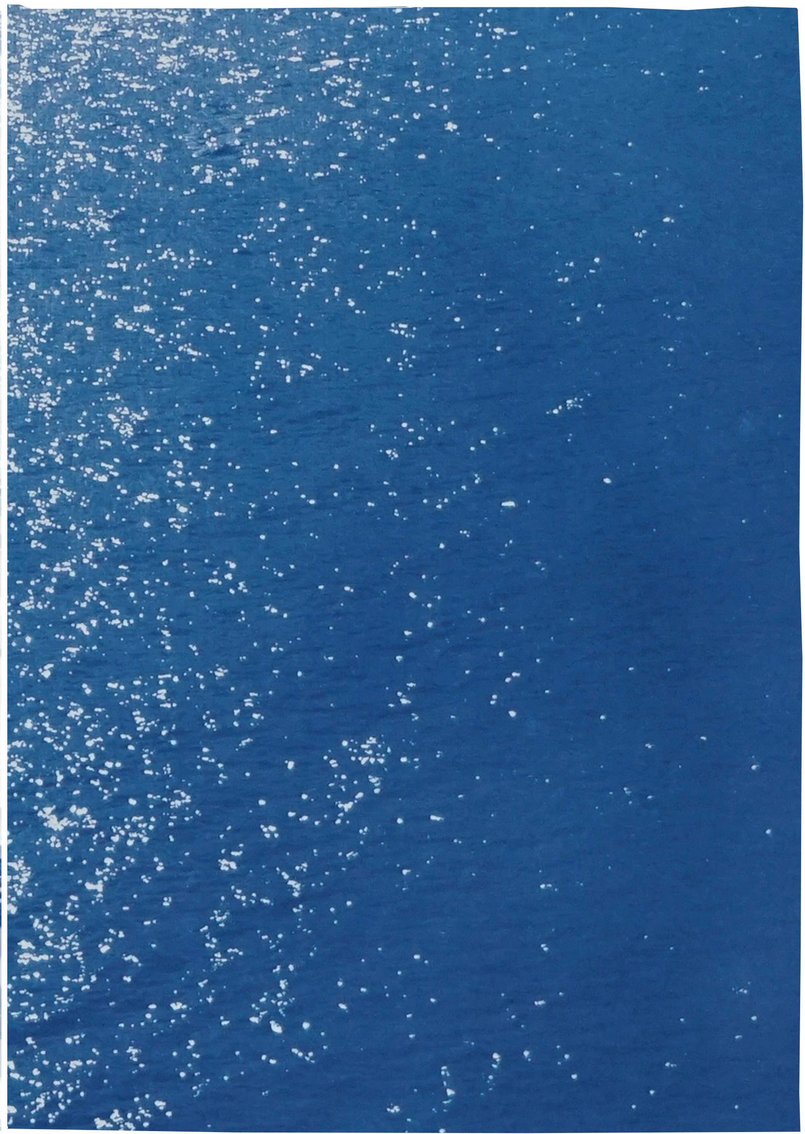 Amalfi Coast Seascape, Nautical Triptych Cyanotype on Paper, Sunrise Bay, Blue 2