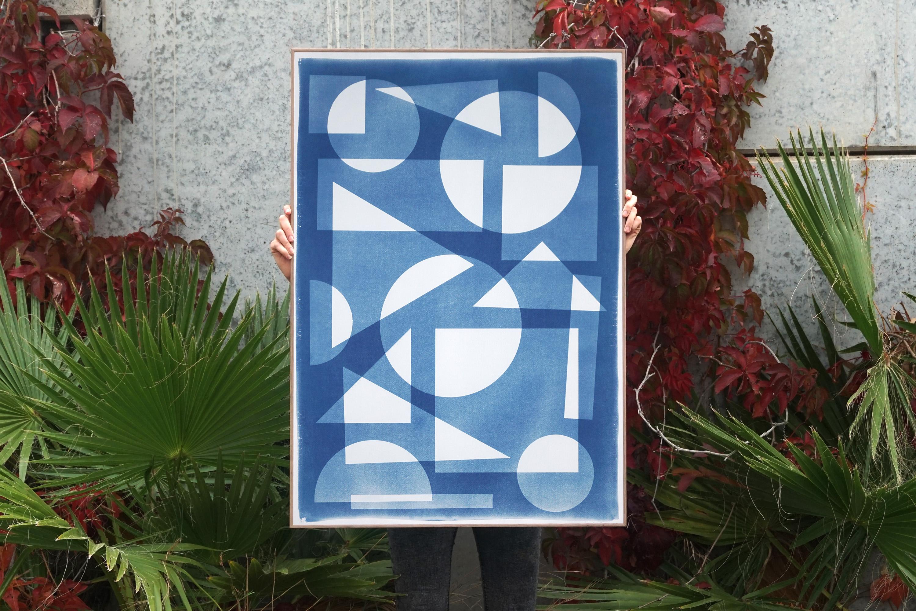 Art Deco Geometry in Blue, Vertical Architecture, Primary Shapes, Suprematist  - Print by Kind of Cyan