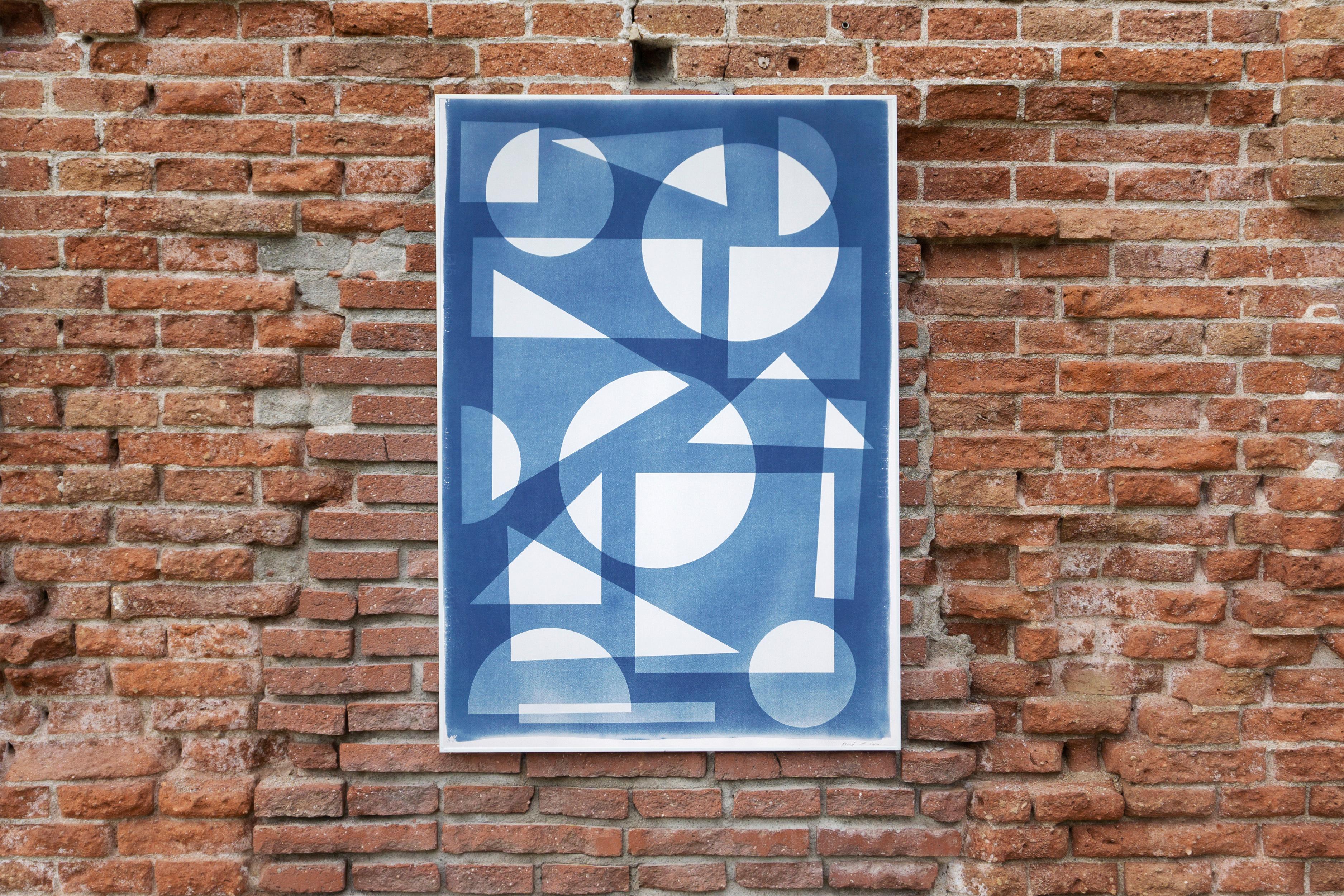 Art Deco Geometry in Blue, Vertical Architecture, Primary Shapes, Suprematist  - Abstract Geometric Print by Kind of Cyan