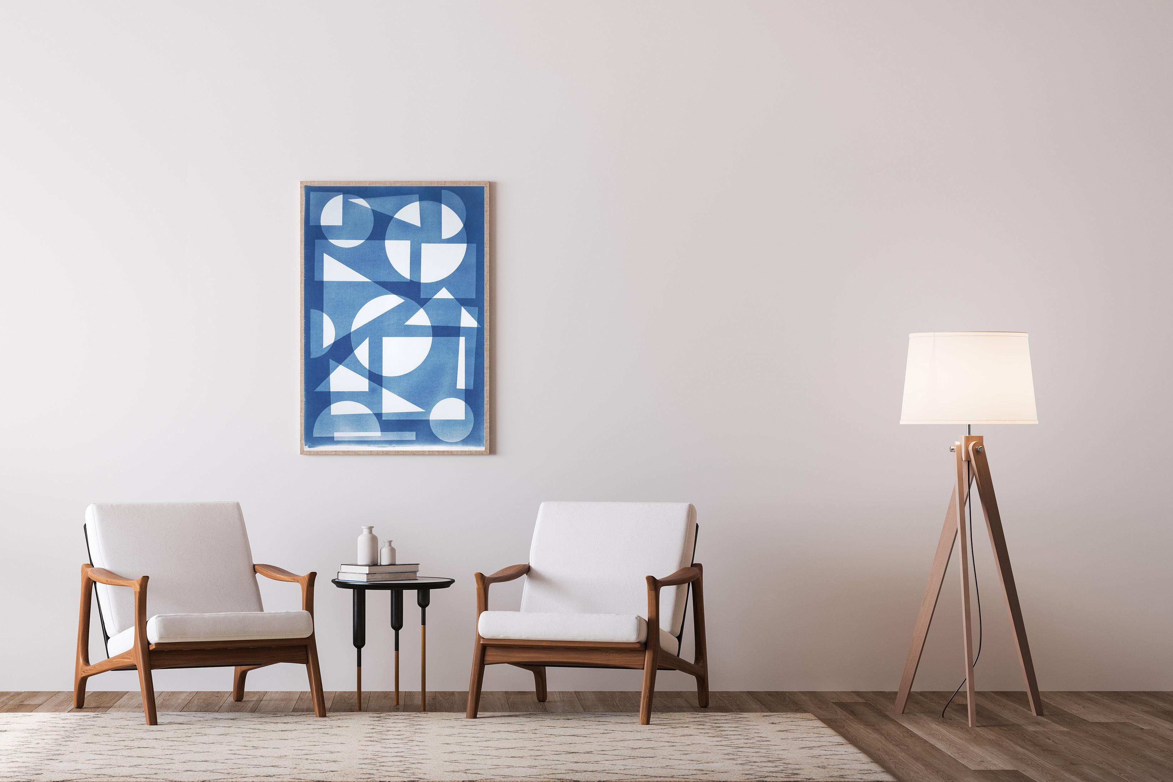 Art Deco Geometry in Blue, Vertical Architecture, Primary Shapes, Suprematist  For Sale 1