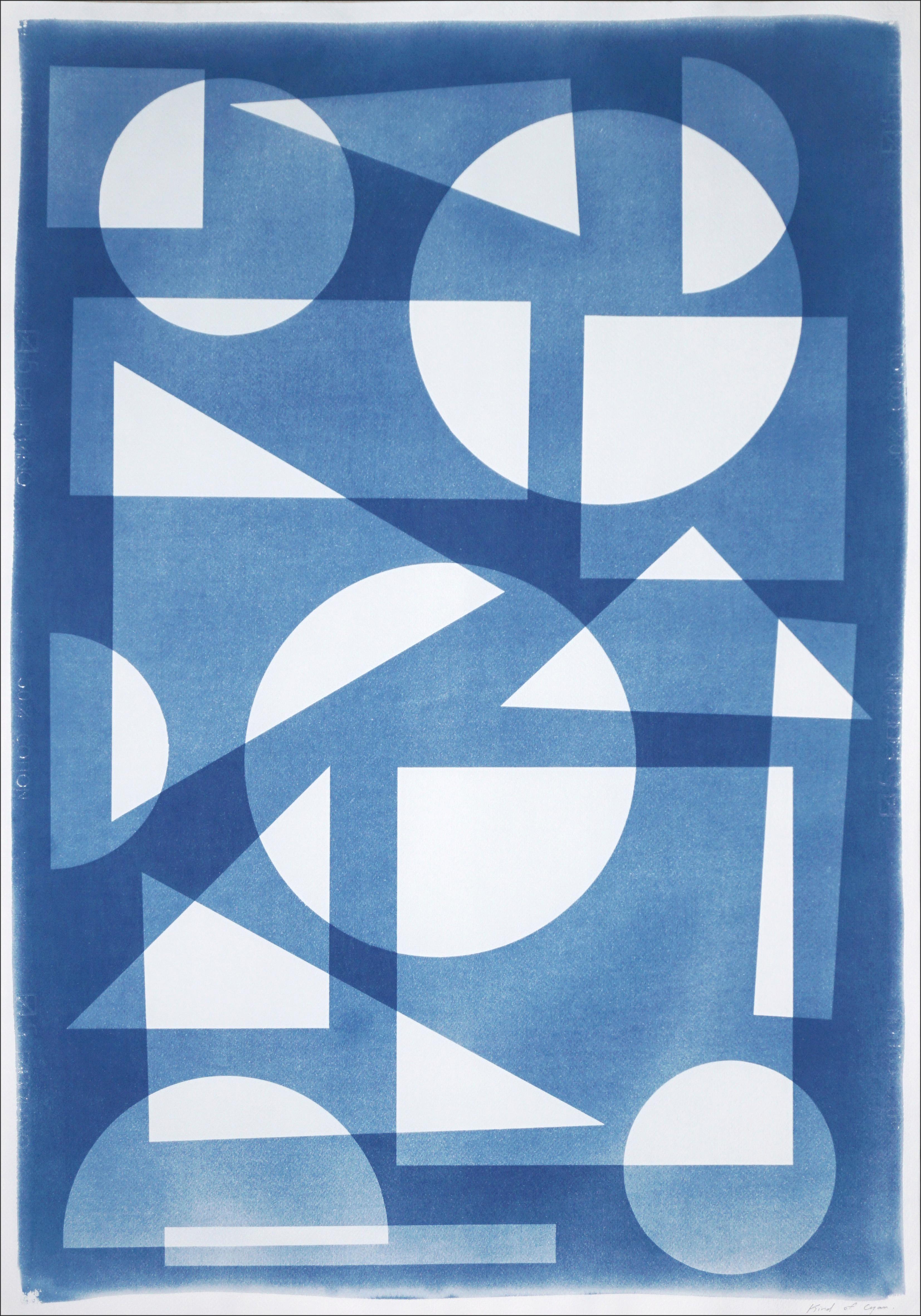 Kind of Cyan Abstract Print - Art Deco Geometry in Blue, Vertical Architecture, Primary Shapes, Suprematist 