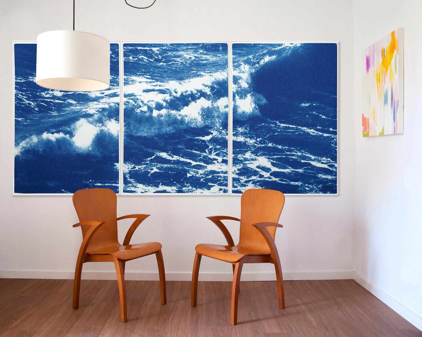 Australian Rolling Waves, Nautical Triptych of Vigorous Coast, Large Seascape - Painting by Kind of Cyan