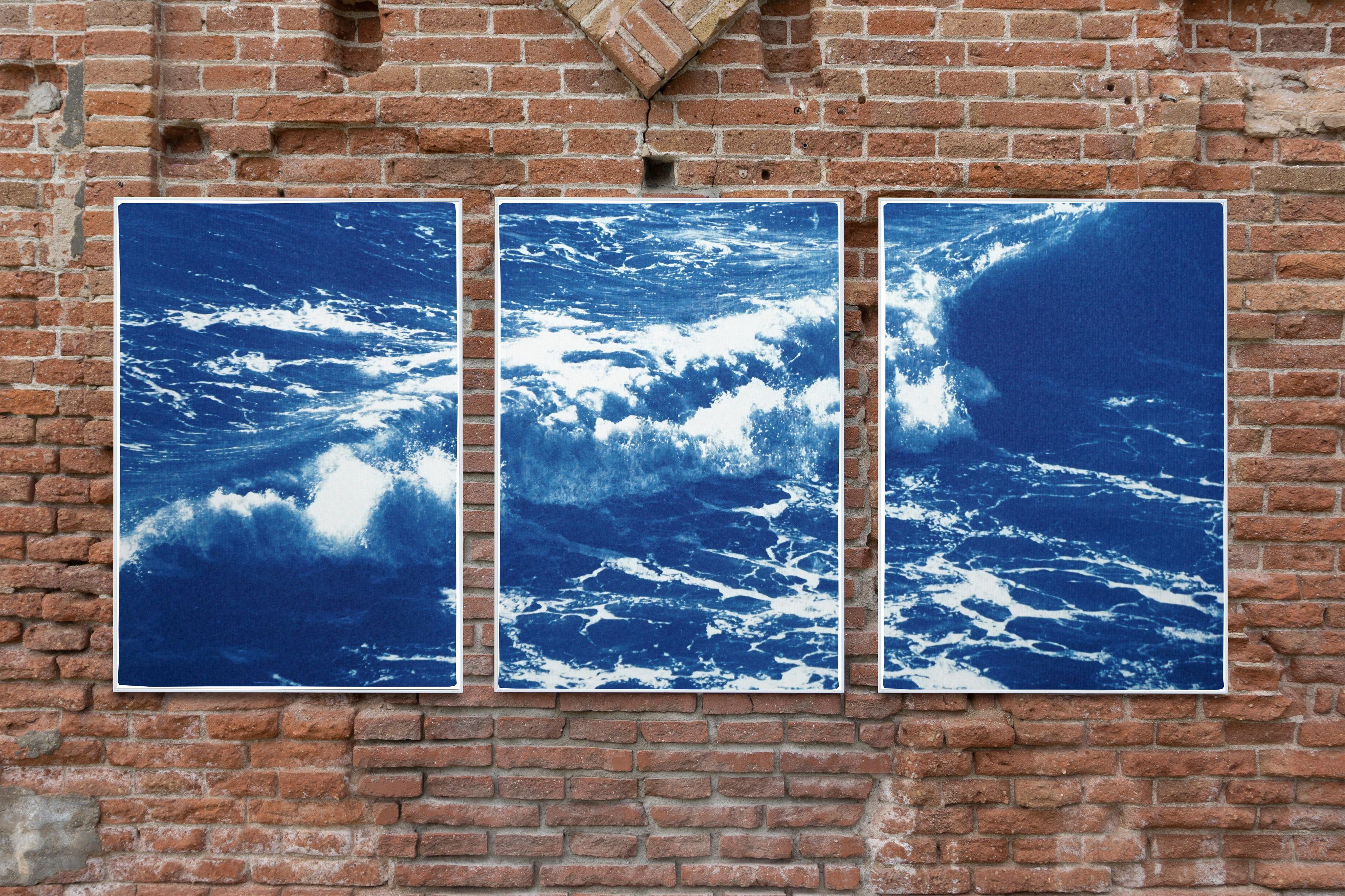 Australian Rolling Waves, Nautical Triptych of Vigorous Coast, Large Seascape 2