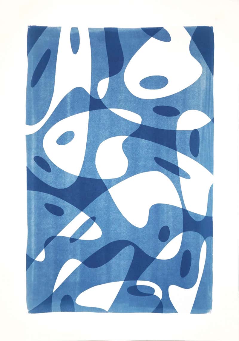 Kind of Cyan - Layered Torn Paper Diptych, White and Blue Unique ...