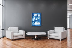 L'equilibrio è possibile, blu e bianco, cianotipo fatto a mano, organico moderno su carta