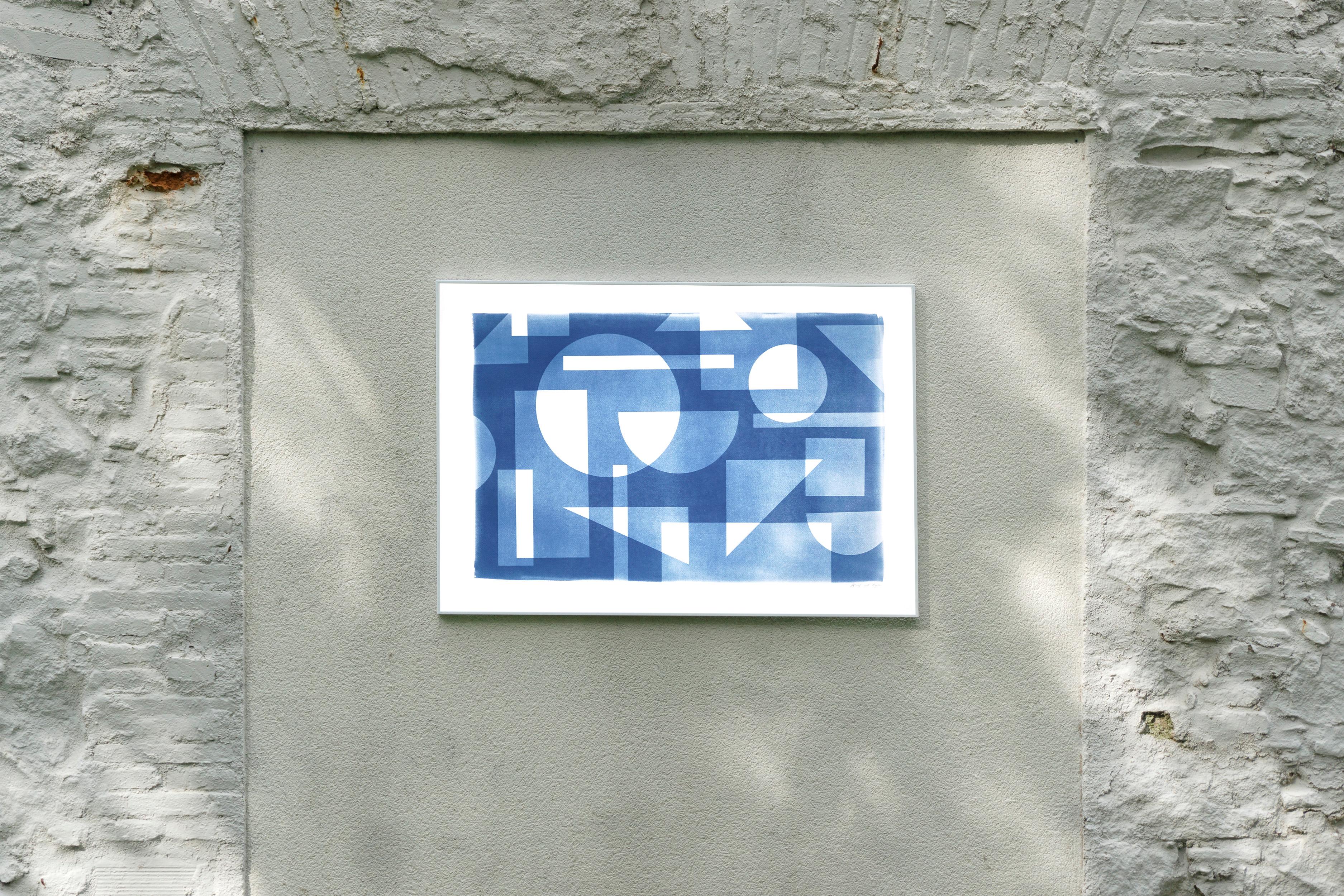 Bauhaus Style Cyanotype of Art Deco Thirties Pattern, Handmade Blue Geometry  - Photograph by Kind of Cyan