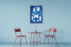 Beneath the Rainbow, White and Blue, Abstract Geometric Figure, Cyanotype Print