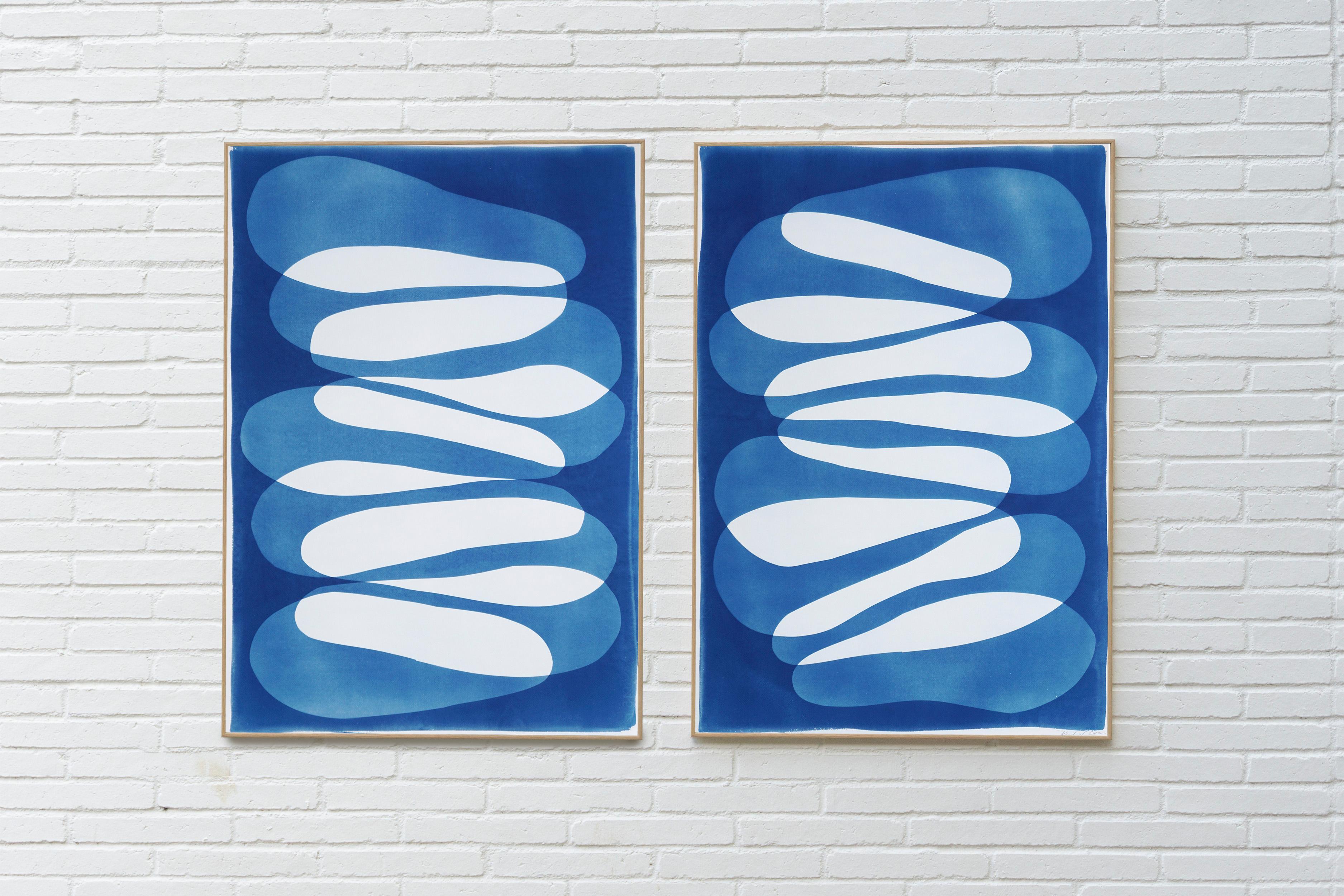 Better Together, dittico minimalista in blu, forme astratte moderne in cianotipia - Photograph di Kind of Cyan