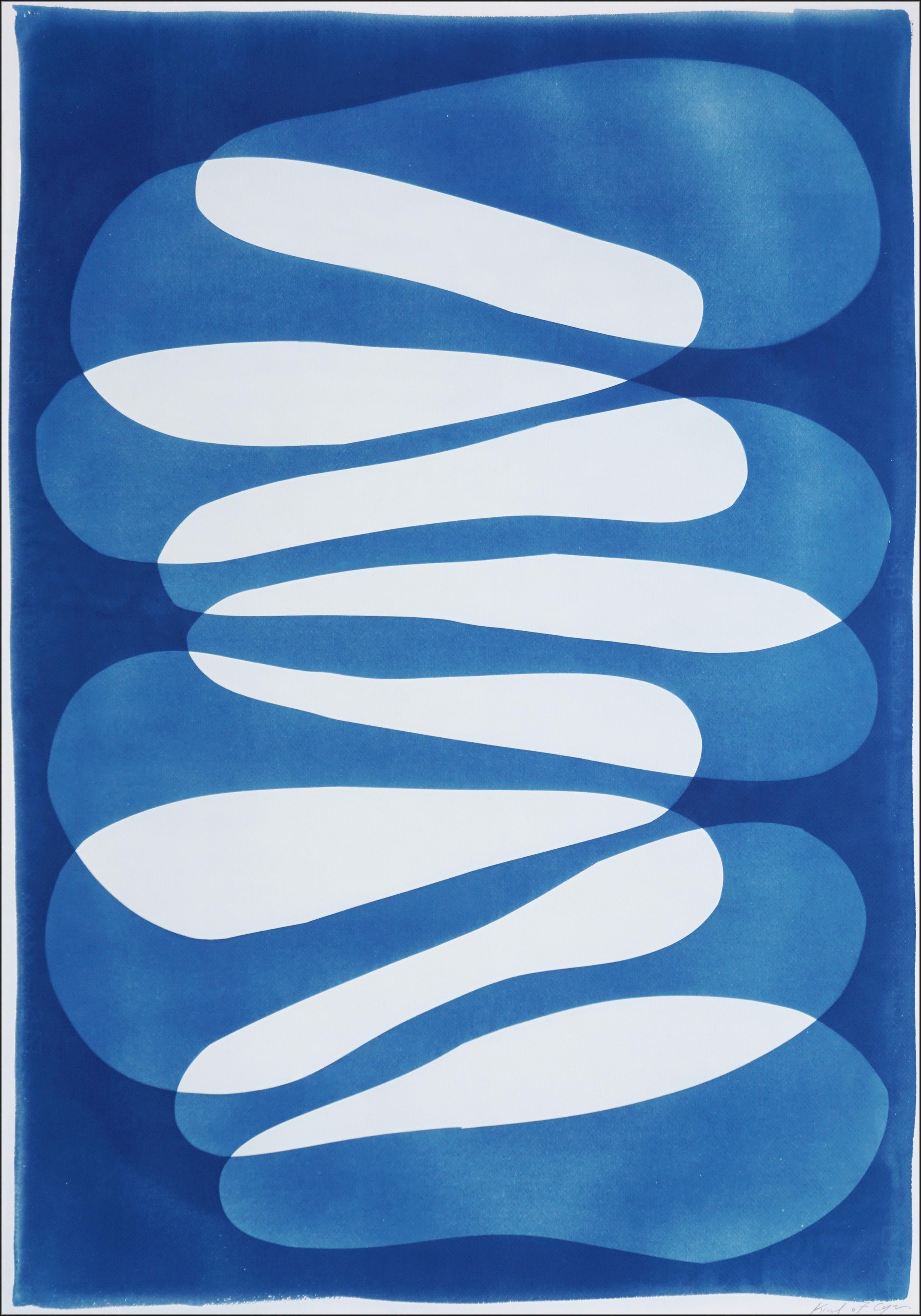 This is an exclusive handprinted unique cyanotype that takes its inspiration from the mid-century modern minimalist shapes.
