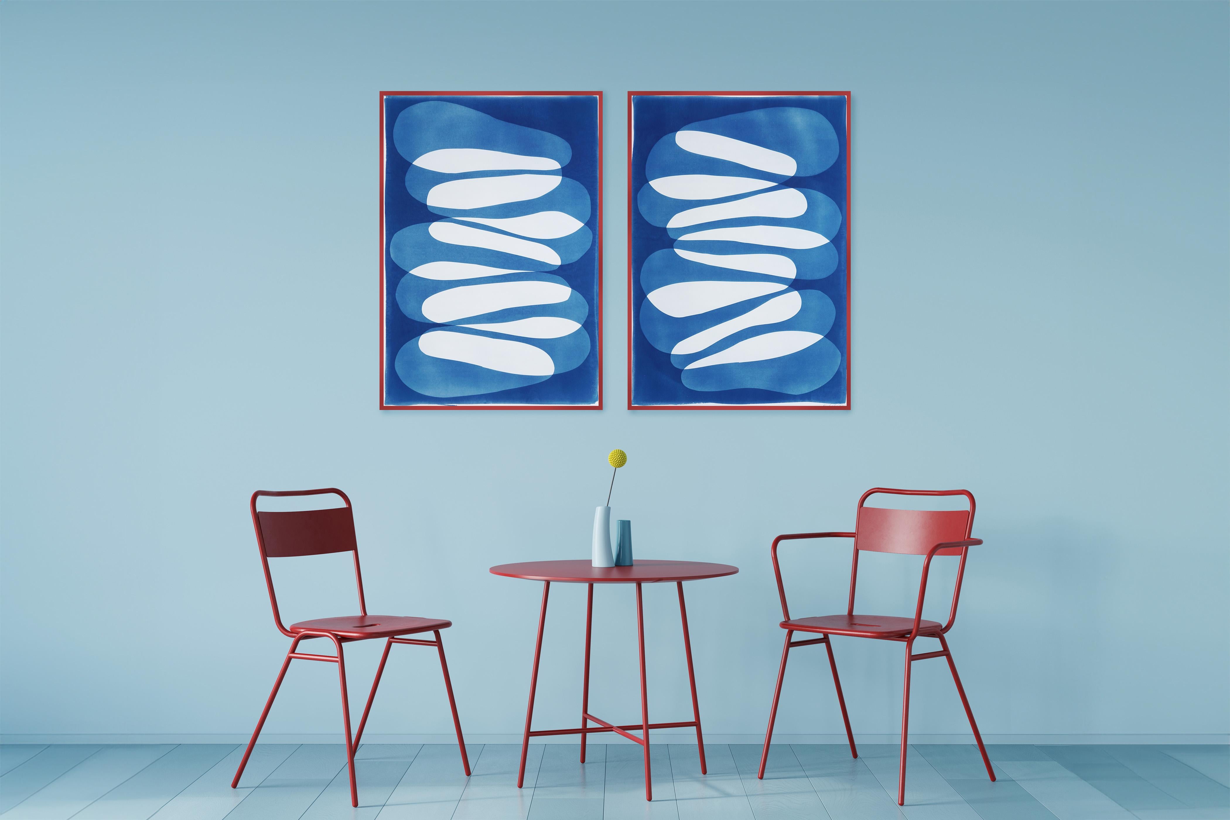 Better Together, dittico minimalista in blu, forme astratte moderne in cianotipia in vendita 1