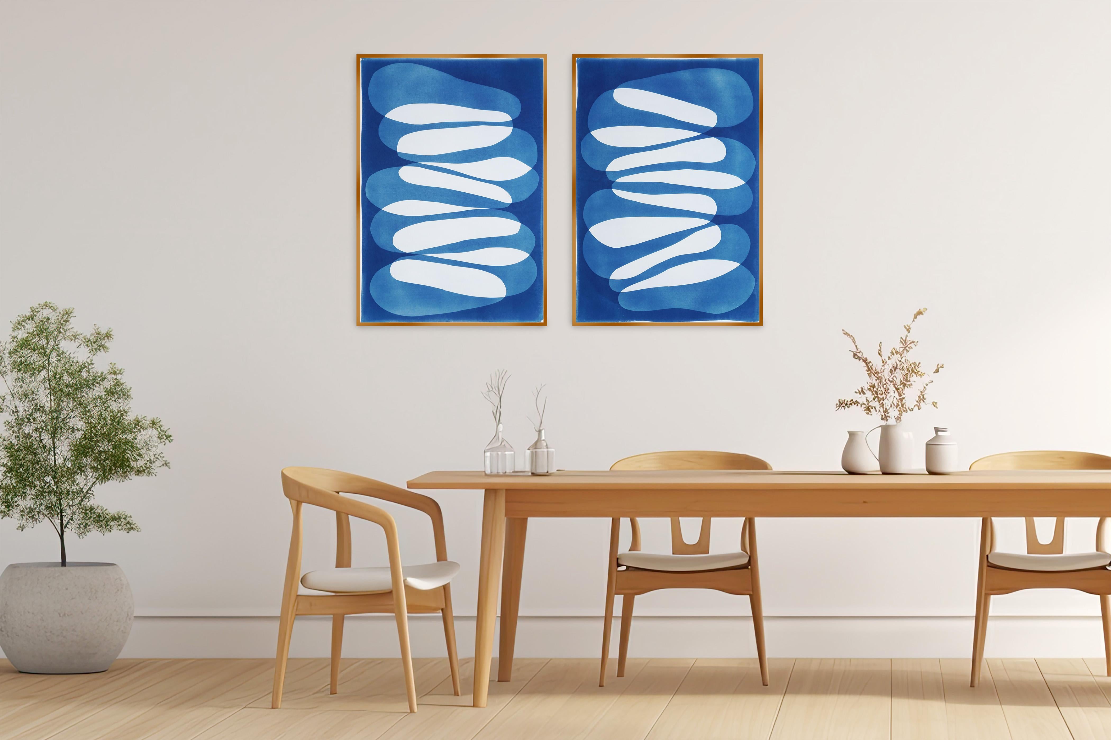 Better Together, dittico minimalista in blu, forme astratte moderne in cianotipia in vendita 2