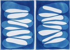 Better Together, Díptico Minimalista en Azul, Cianotipia Abstracta de Formas Modernas