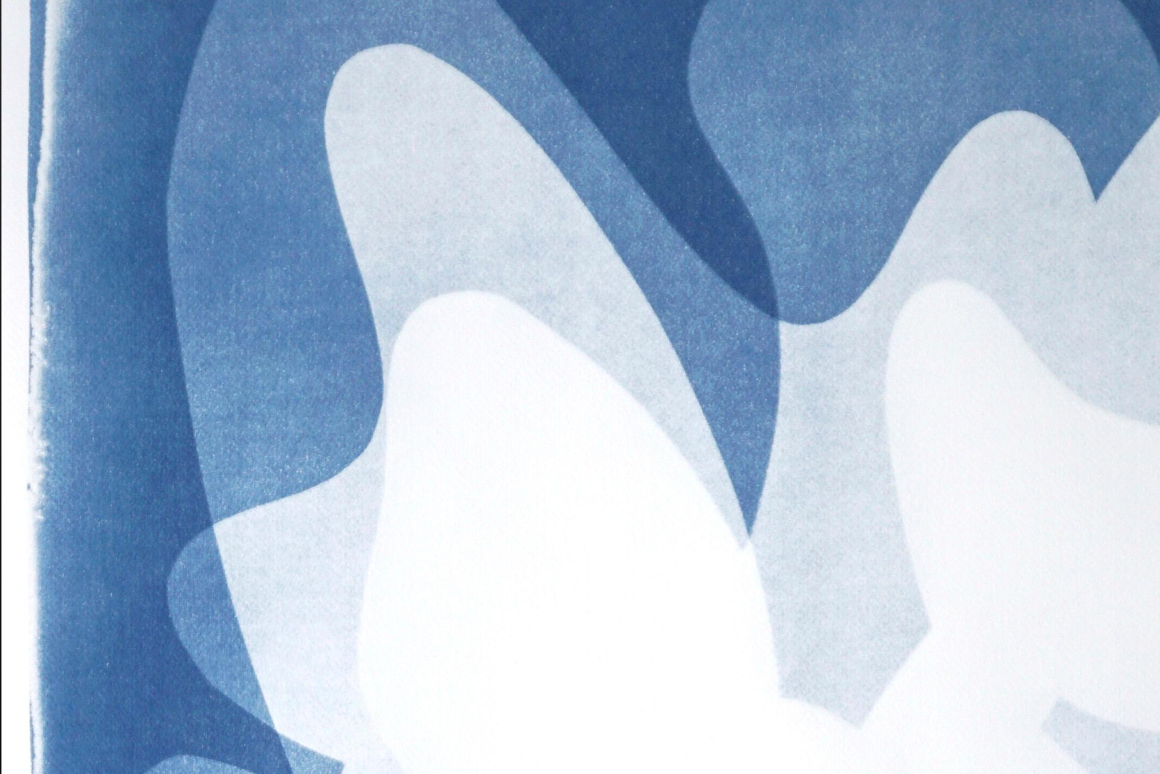 Blue Abstract Tulips, Vertical Flowers Shadows Blue & White, Handmade Botanical 2