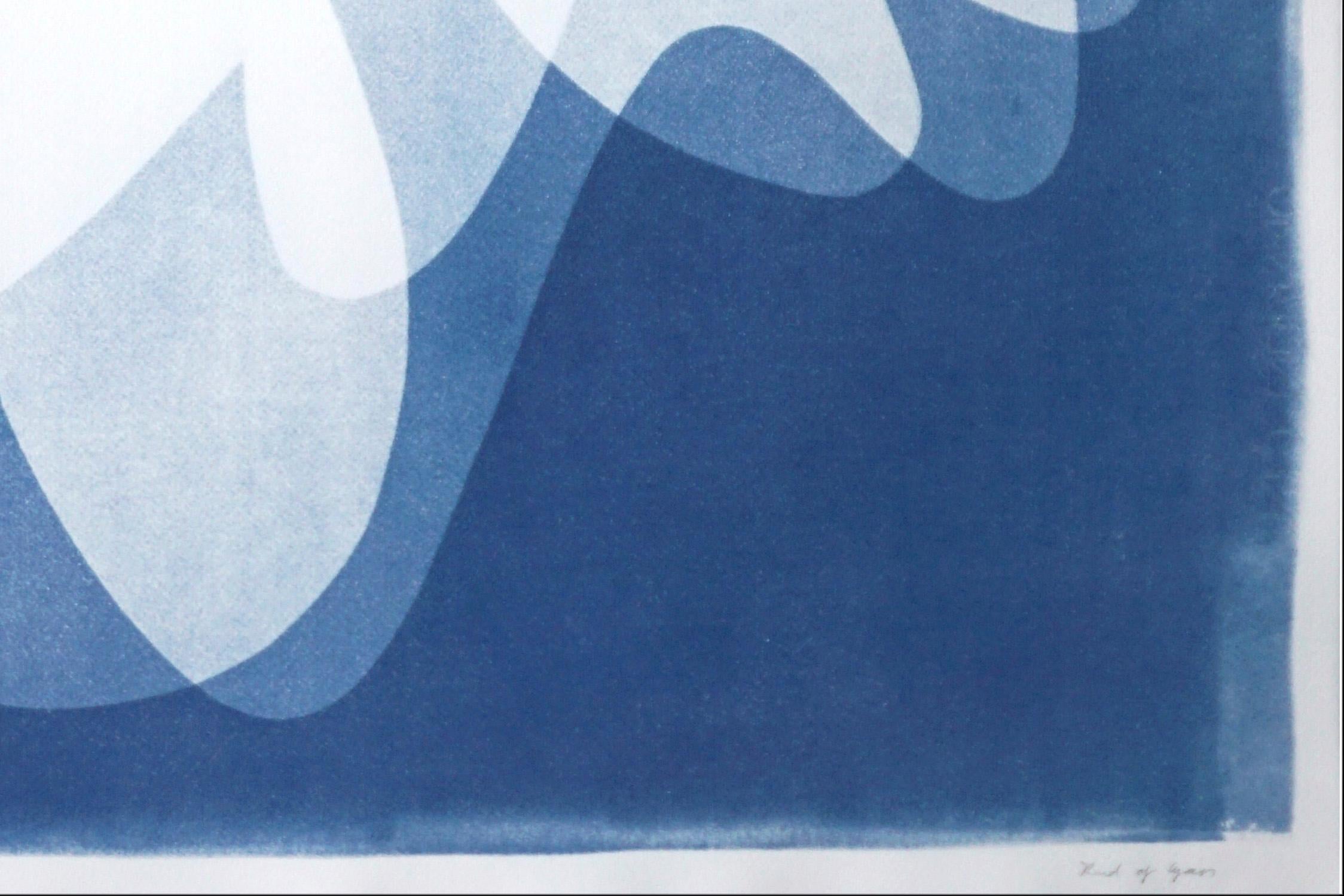 This is an exclusive handprinted unique cyanotype that takes its inspiration from the mid-century modern shapes.
It's made by layering paper cutouts and different exposures using uv-light. 

Details:
+ Title: Blue Abstract Tulips 
+ Year: 2022
+