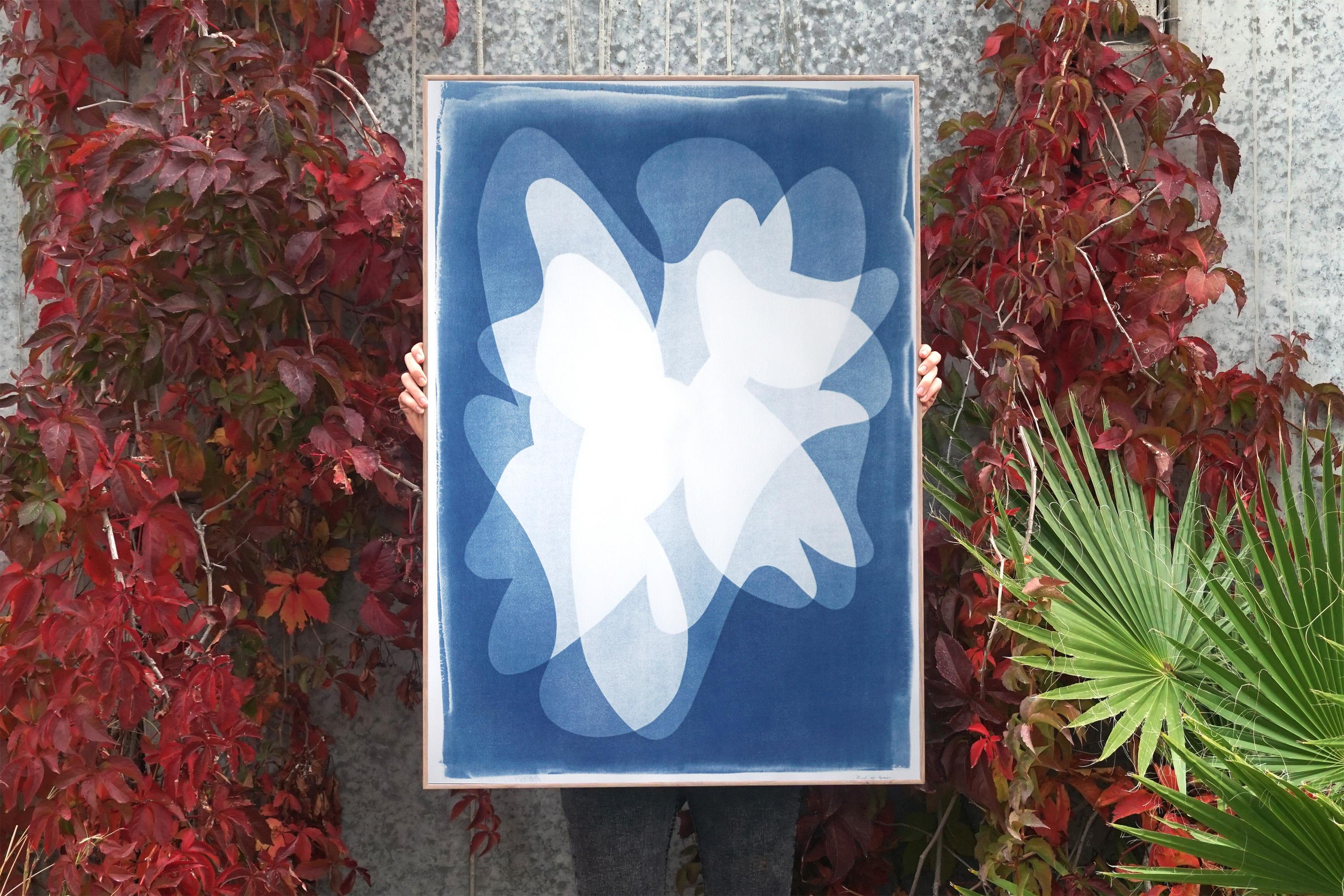 Blue Abstract Tulips, Vertical Flowers Shadows in Blue, Handmade Cyanotype 2022 4