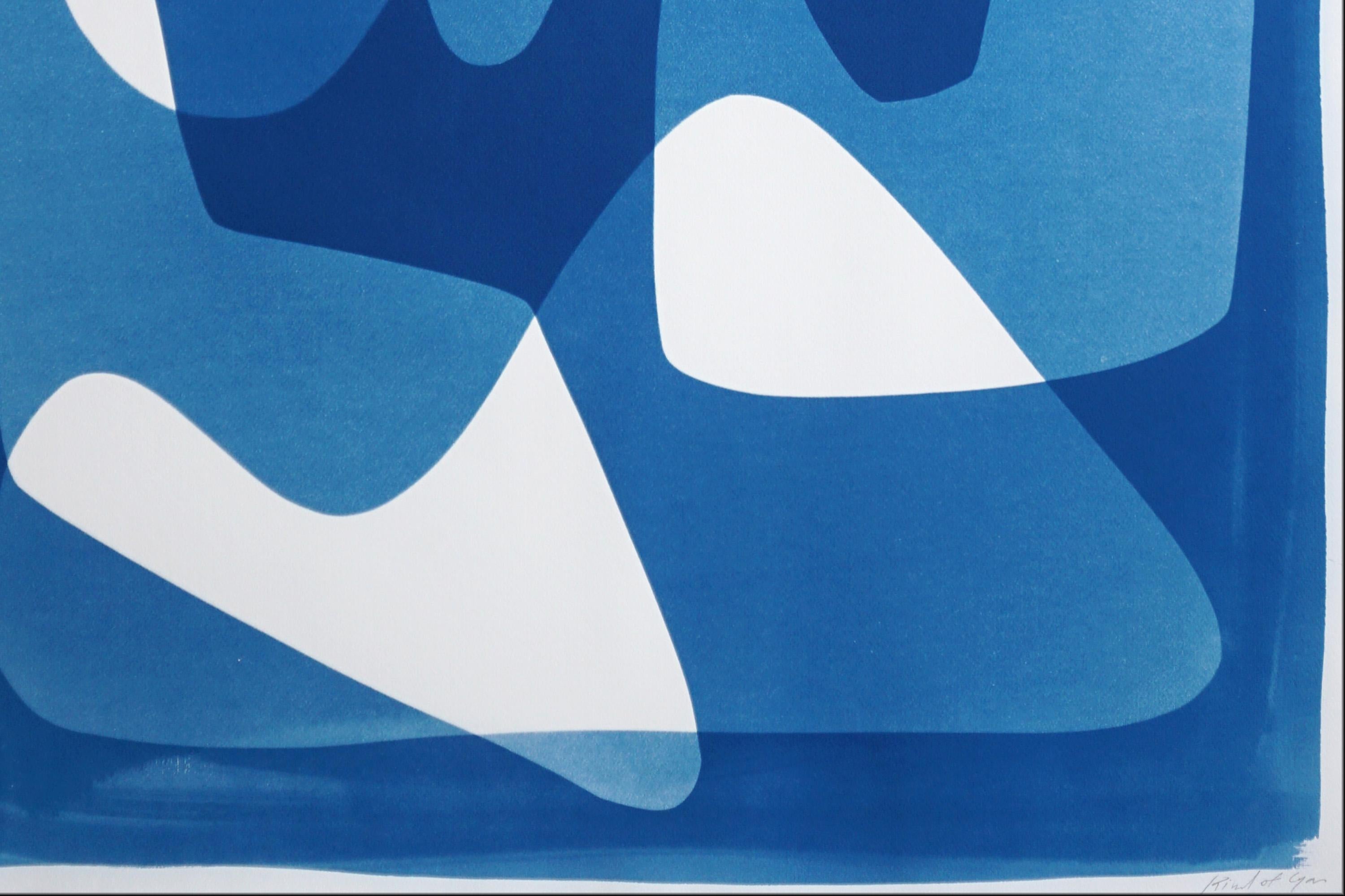 Blau und Weiß, Moderne Formen der Jahrhundertmitte, Organische schwebende Formen Cyanotypie 2025 im Angebot 5