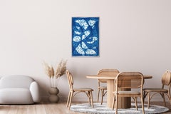Blue Blurry Dream, Blue Tones Abstract Shapes, Unique Monotype Cyanotype, Paper
