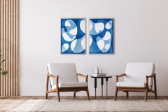 Blue Modular Forms, Organic Floating Forms Diptych, Mobile Shapes Cyanotype
