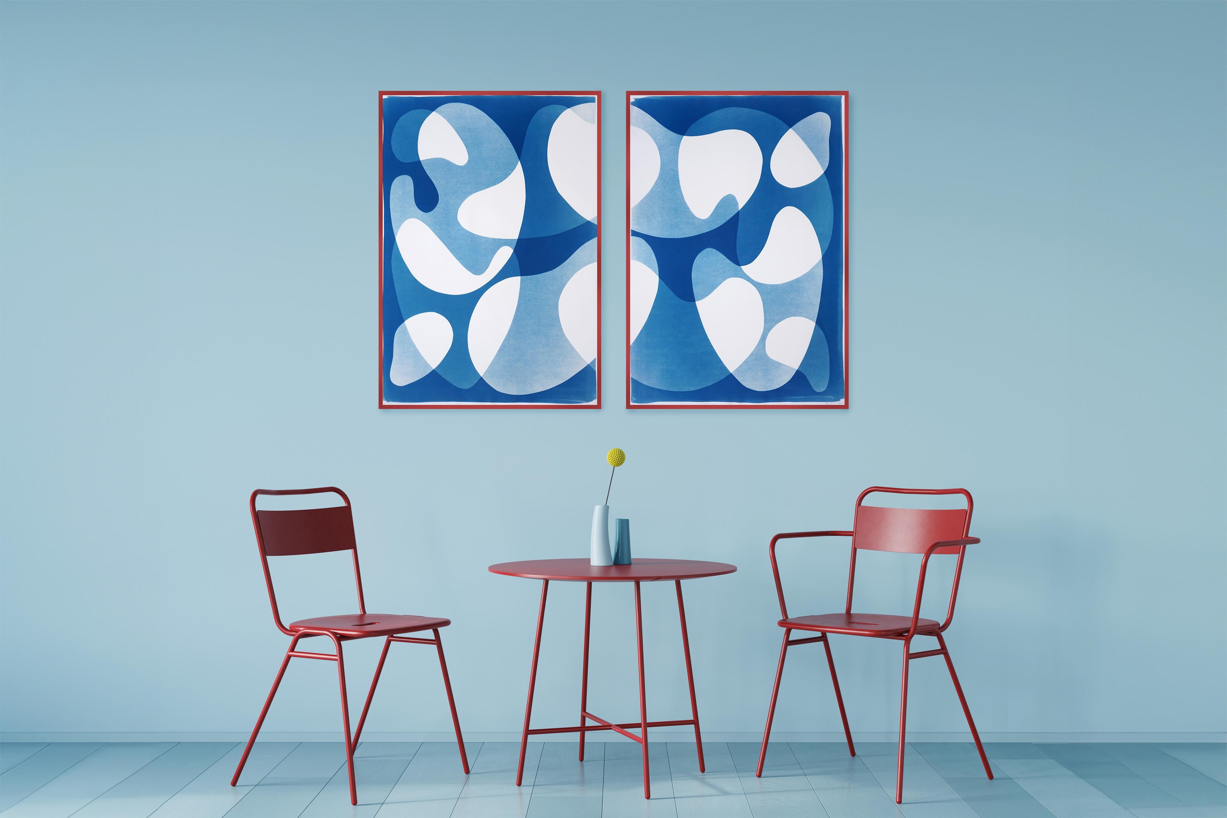 Blaue modulare Formen, organische schwebende Formen Diptychon, mobile Formen Cyanotypie im Angebot 5