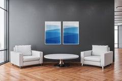 Blue Mountain Ridge, Minimalist Diptych, Handmade Cyanotype Landscape on Paper