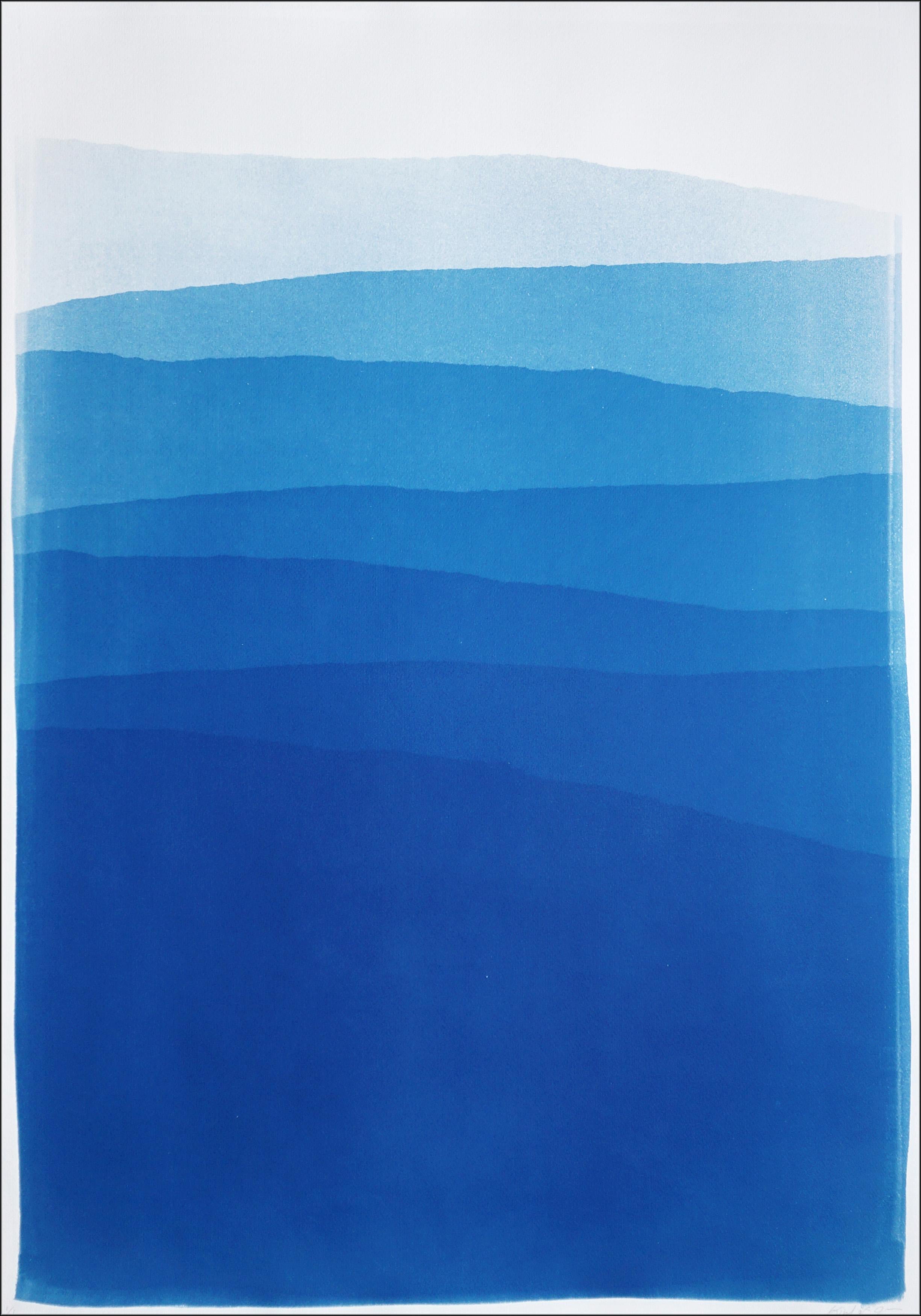 Blue Mountains, Vertical Panorama, Minimalist Landscape, Handmade Cyanotype