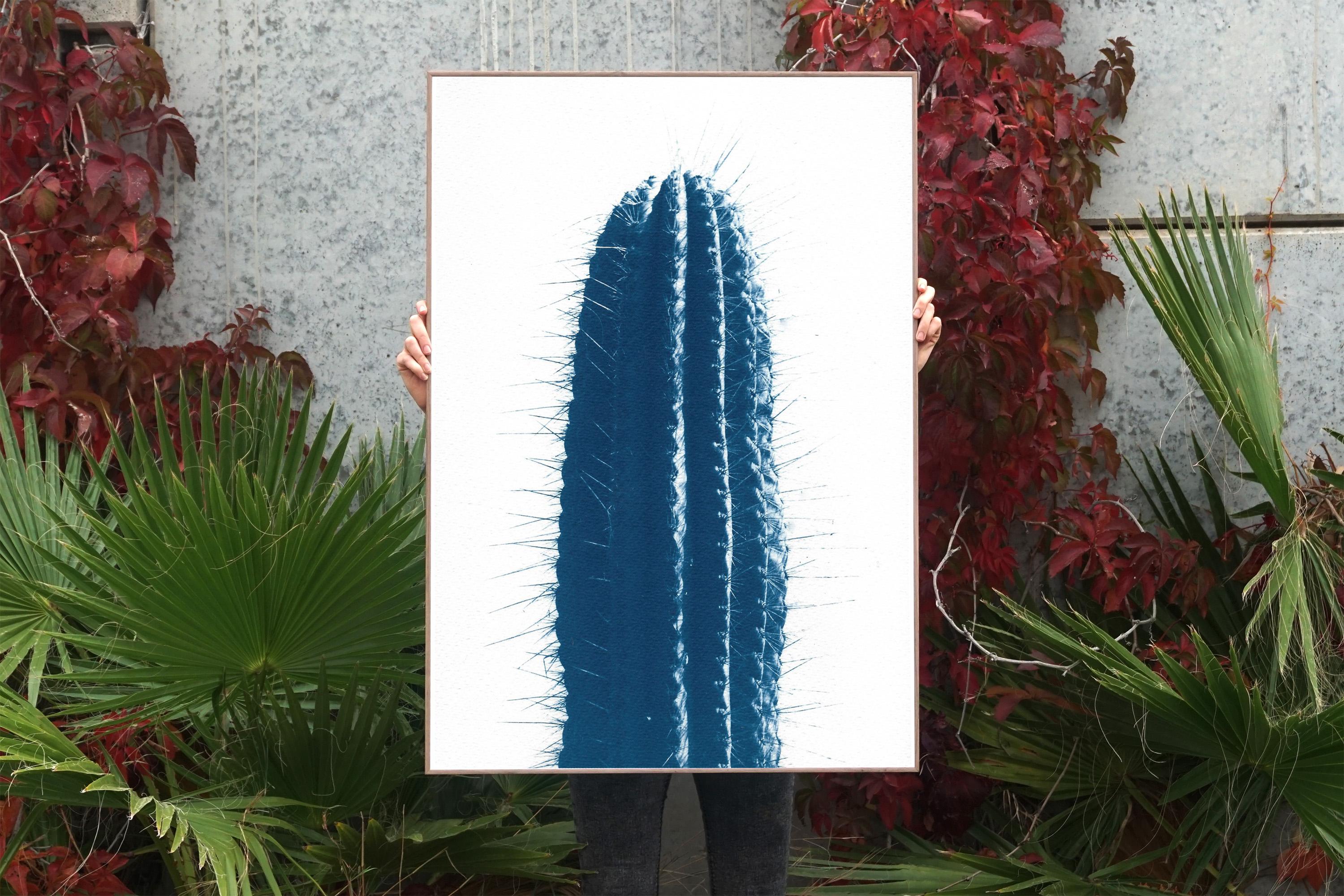Cactus du désert bleu, très grand tirage cyanotype dans les tons bleus, botanique - Bleu Landscape Art par Kind of Cyan