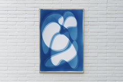 Blurry Vision, Mid-Century Modern Shapes, Handmade Blueprint Monotype on Paper
