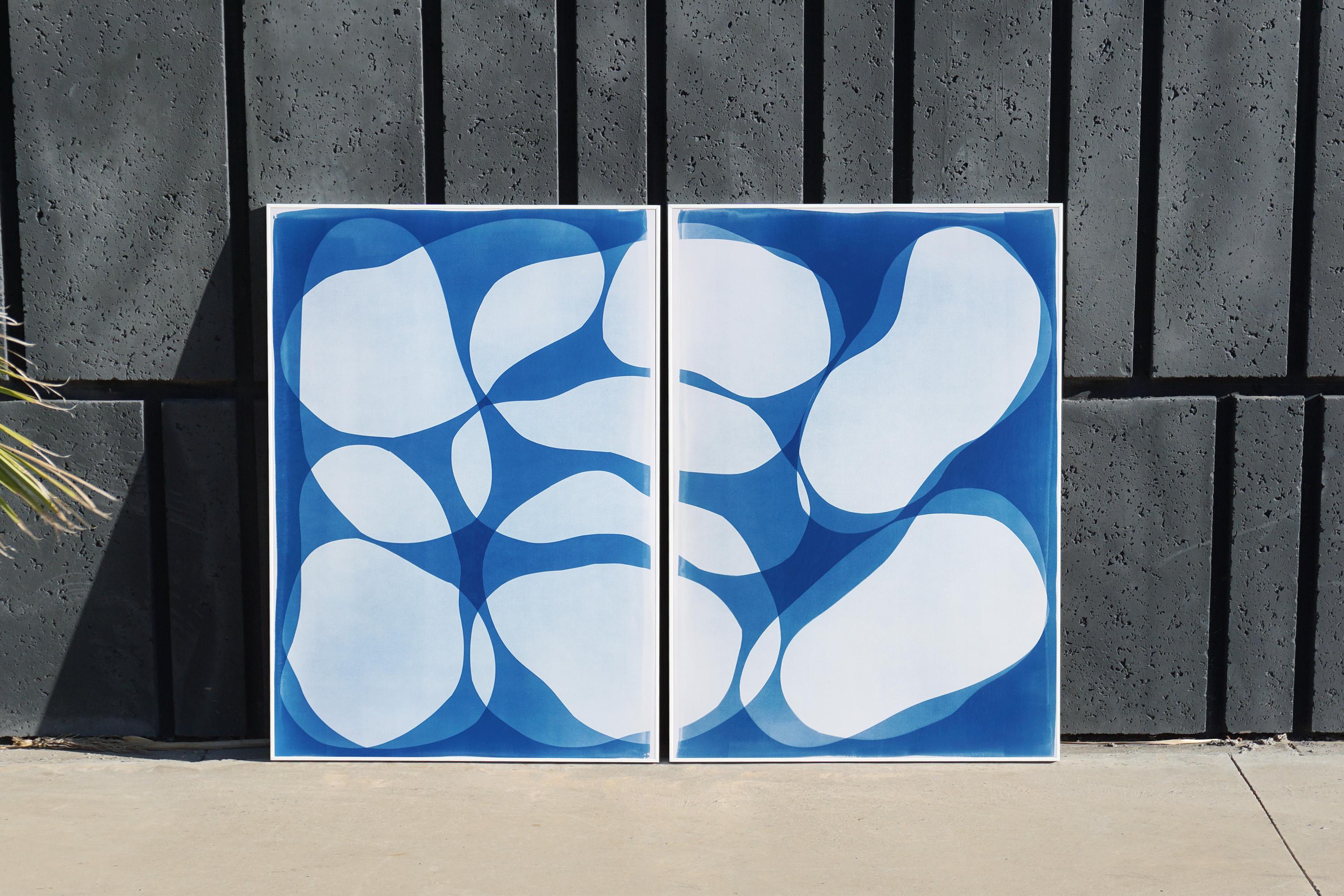 Break Apart Diptyque Monotype unique, papier aquarelle, tons bleus - Print de Kind of Cyan