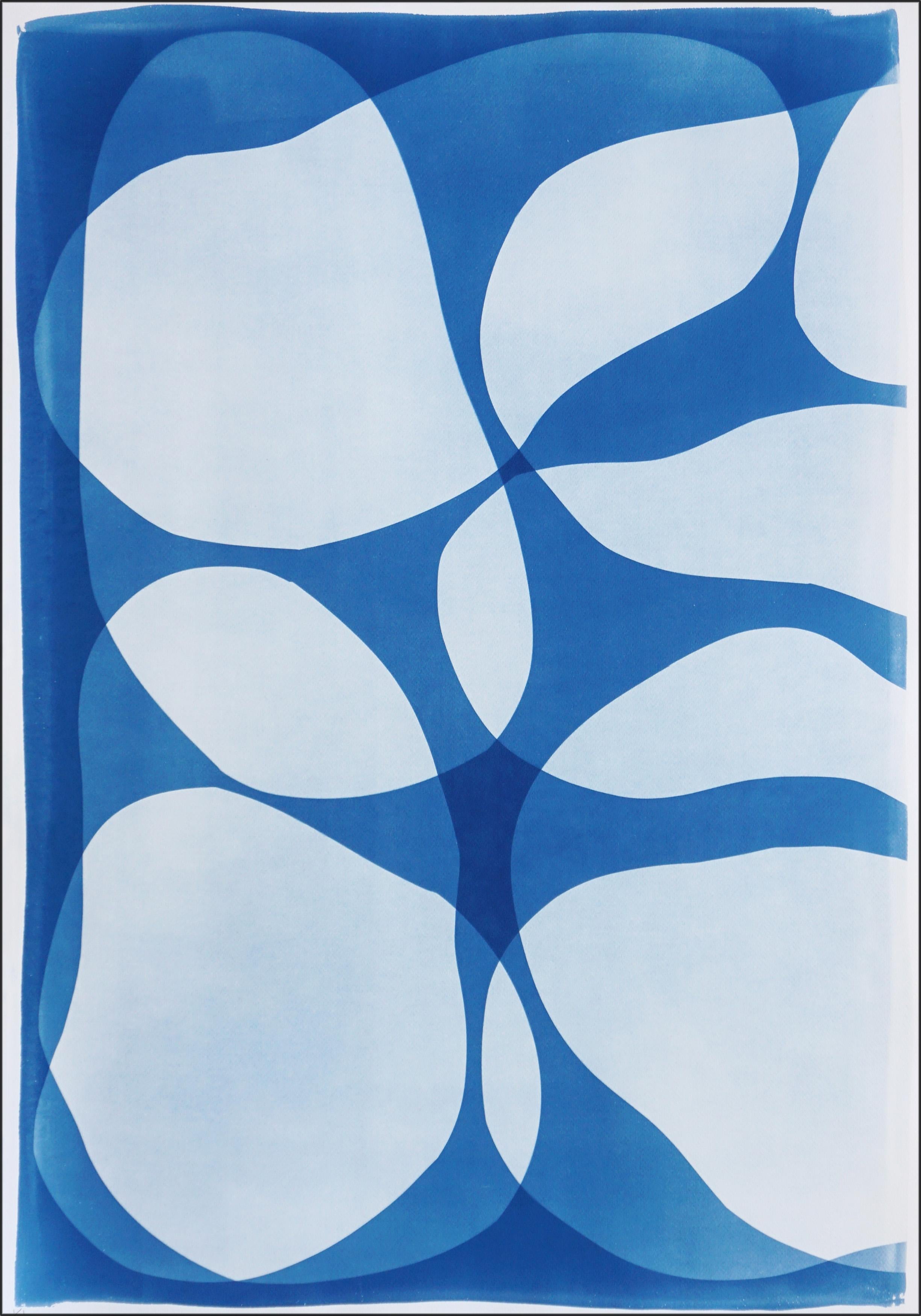 Break Apart Diptyque Monotype unique, papier aquarelle, tons bleus - Bleu Abstract Print par Kind of Cyan