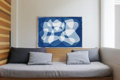 Calder vs Guernica, Unique Cyanotype Photogram of Organic Cutout Shapes, Blue