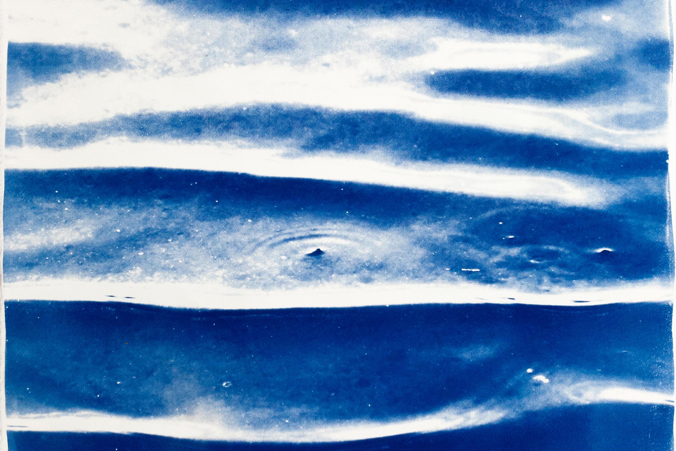 Calm Water Blue Tones Diptych of Japanese Zen Pond Ripples, Feng Shui Cyanotype  2