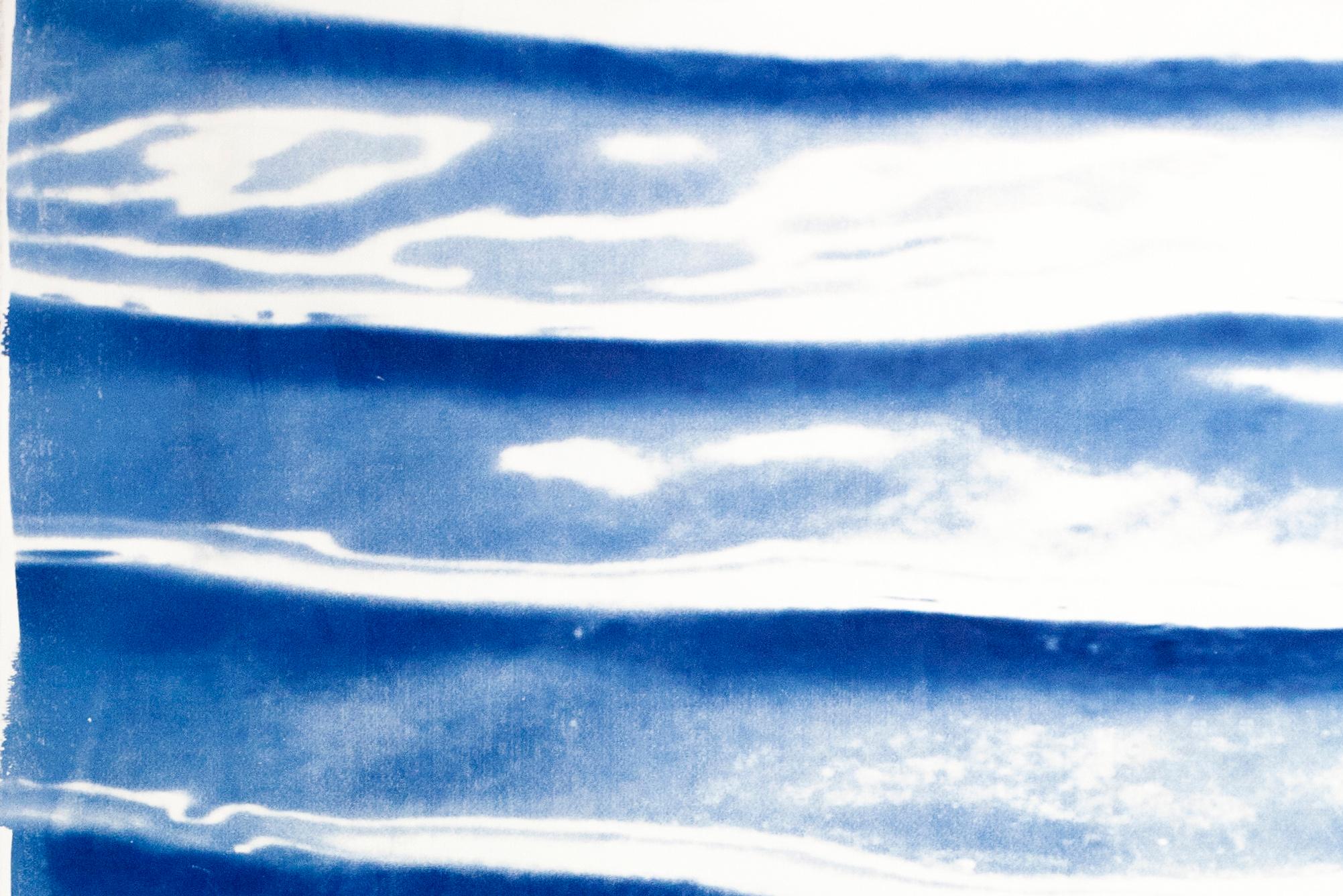 Diptyque de tonalités bleu eau douce d'un étang zen japonais, cyanotype Feng Shui  en vente 3