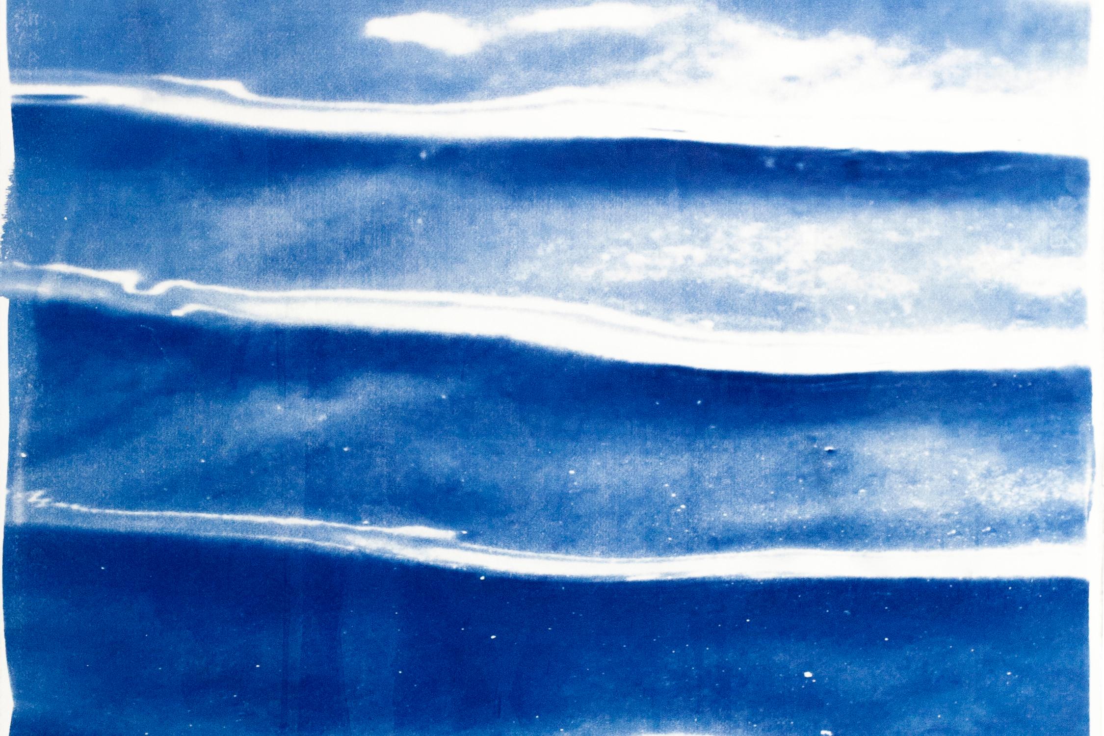 Diptyque de tonalités bleu eau douce d'un étang zen japonais, cyanotype Feng Shui  en vente 4