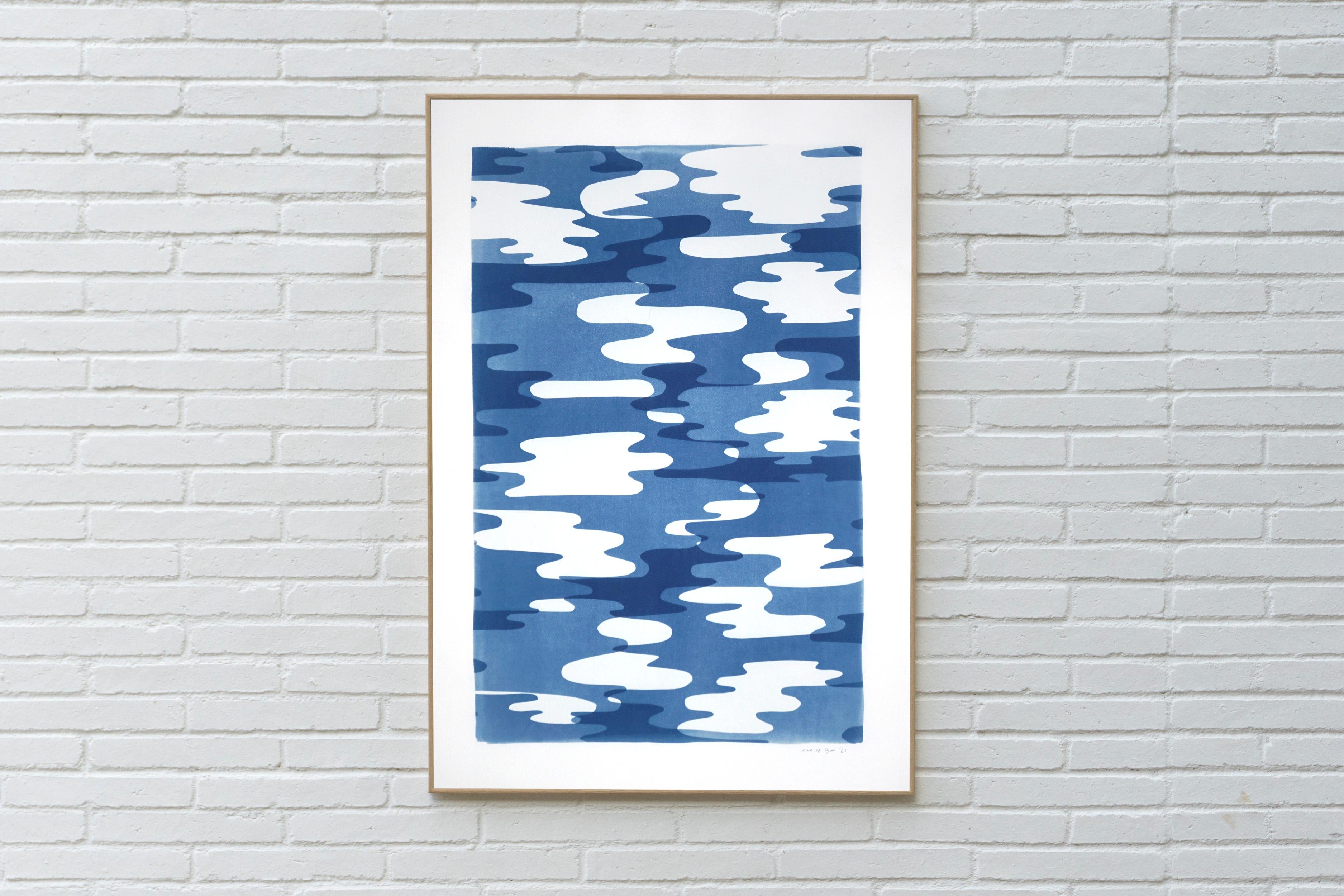 Camouflage Reflections, Monotype Cyanotype Print, Memphis Style Blue Tones, 2021 - Modern Photograph by Kind of Cyan