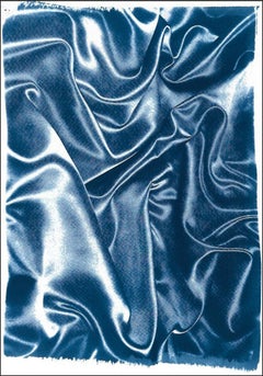 Classic Blue Silk Movement, Cyanotype on Watercolor Paper, Contemporary Romantic