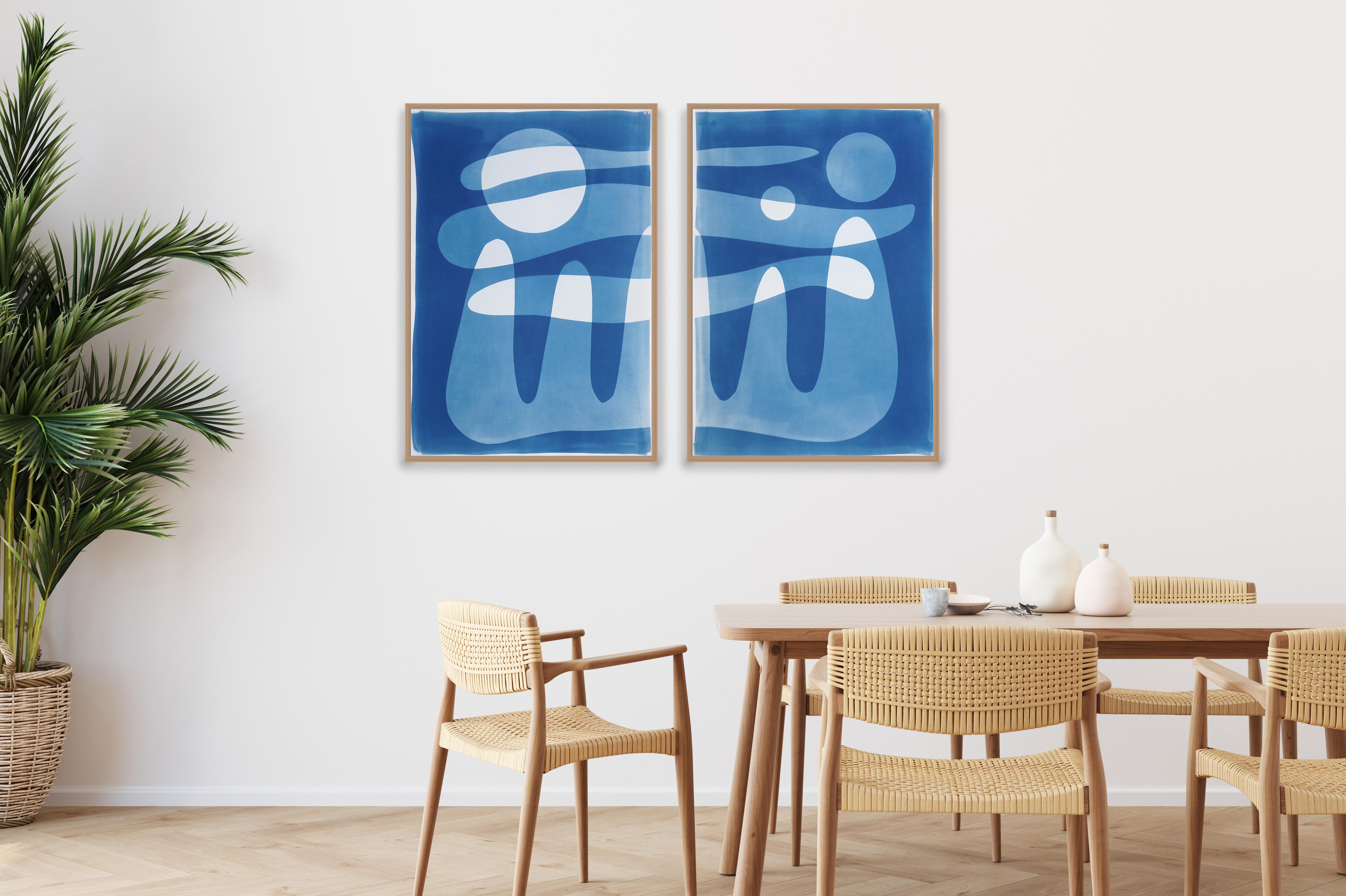 Atardecer Nublado, Díptico Modernismo Desierto, Paisaje Único Monotipo Tonos Azules en venta 4