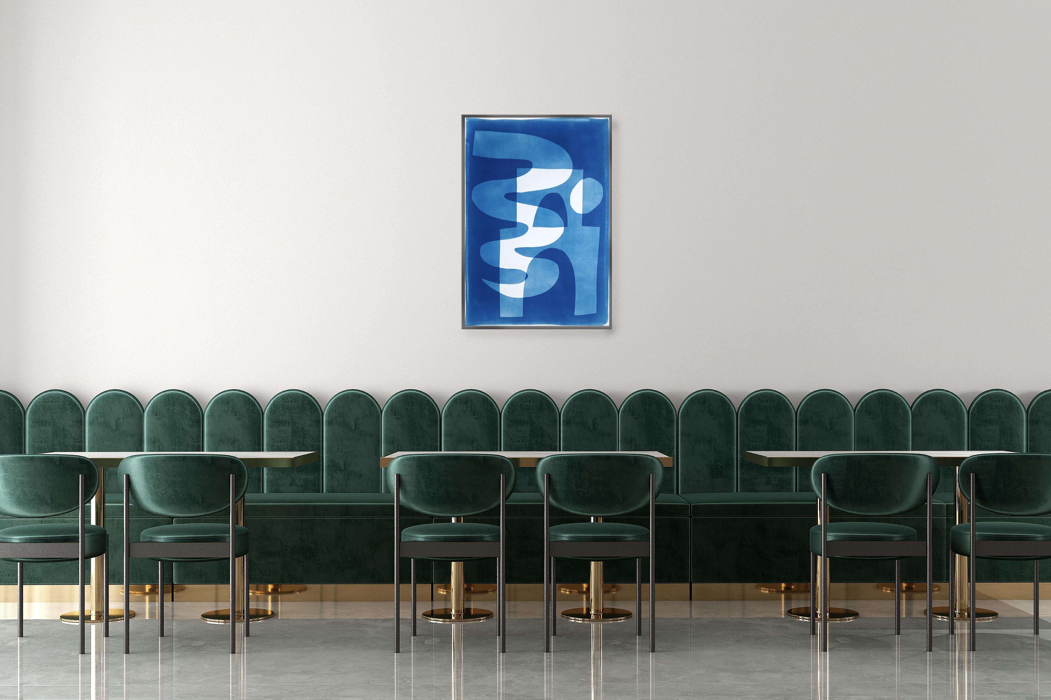Noche Nublada, Azul y Blanco, Desierto Modernismo Casa, Formas Modernas Papel Cianotipo en venta 2