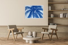 Coconut Palm Tree, Large Botanical Print, Tropical Style in Blue Tones, Limited