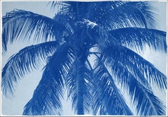 Coconut Palm Tree, Large Botanical Print, Tropical Style in Blue Tones, Limited