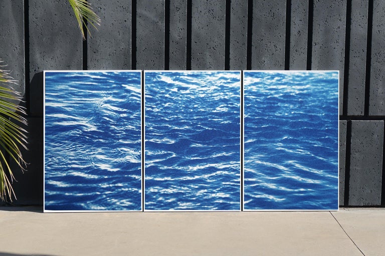 Colorado River Triptych of Refreshing River Flow, Set of Three Cyanotypes, Blue - Contemporary Painting by Kind of Cyan