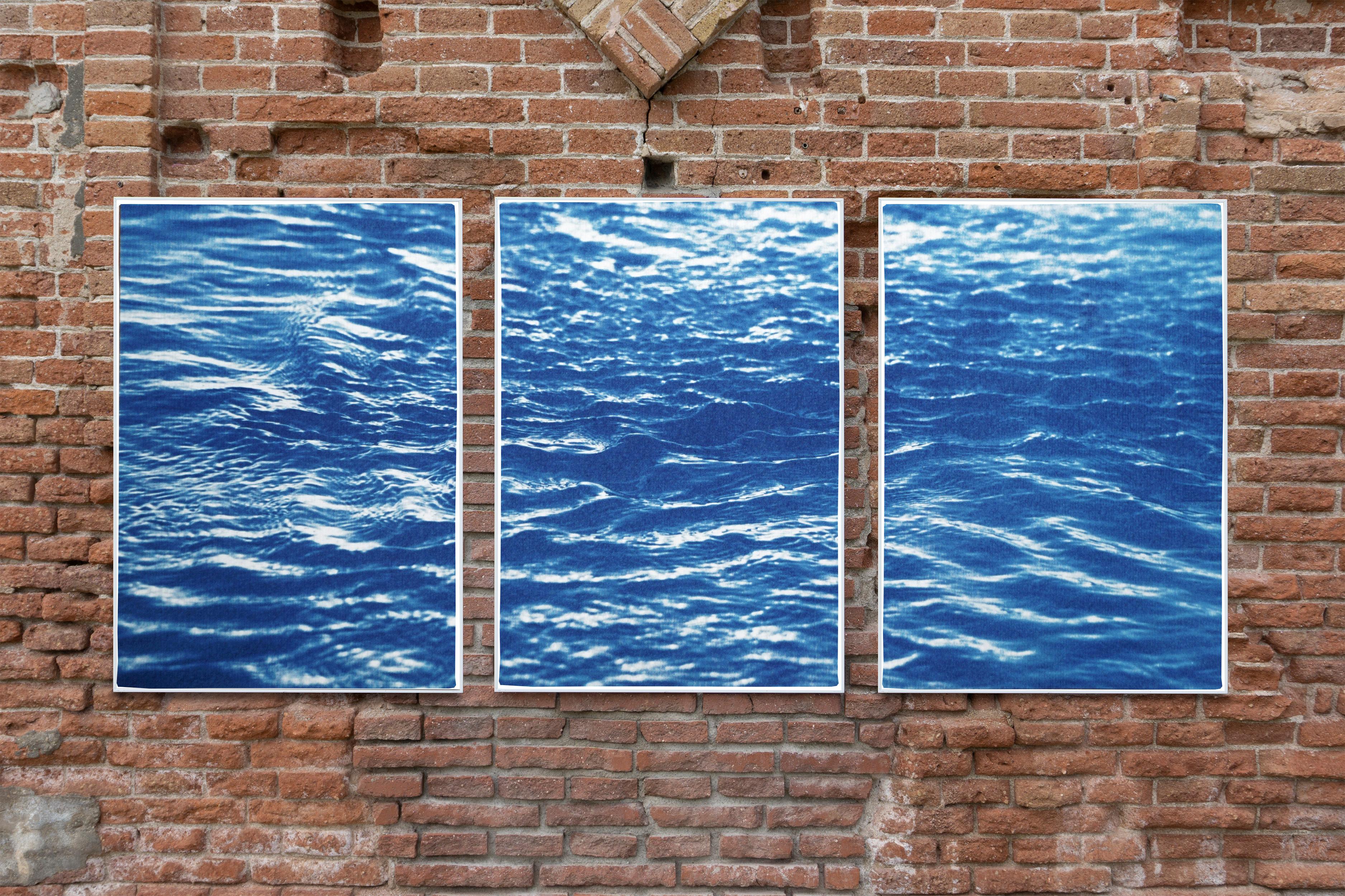 Colorado River Triptych of Refreshing River Flow, Handmade Nautical Abstract  - Realist Print by Kind of Cyan