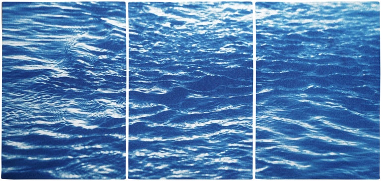 Kind of Cyan Landscape Painting - Colorado River Triptych of Refreshing River Flow, Set of Three Cyanotypes, Blue