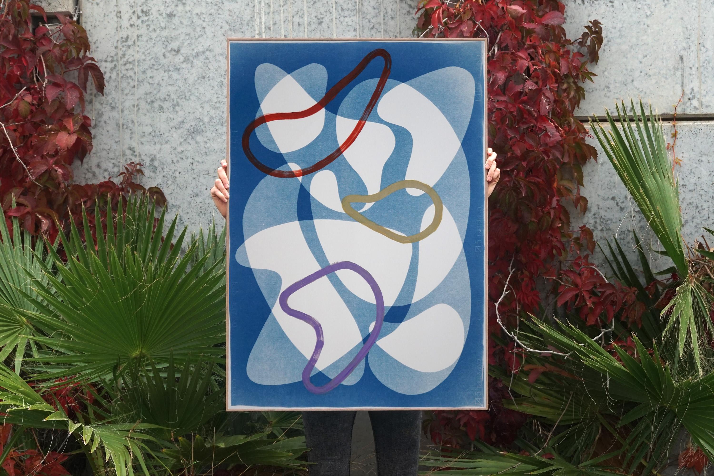 Colorful Shapes Overlapping Blue, Red, Purple, Mid-Century Style, Mixed Media  4