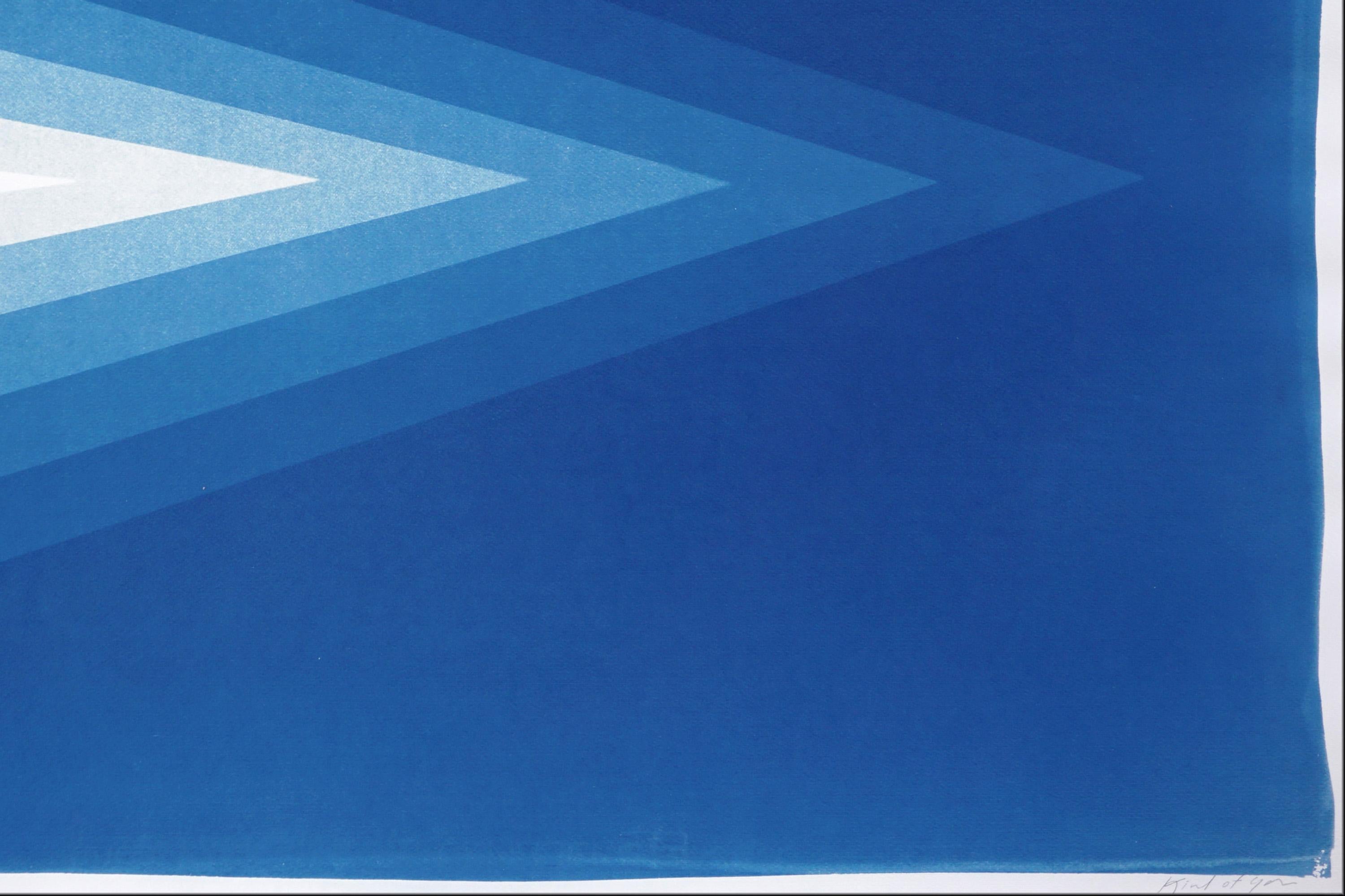 Zeitgenössisch minimalistisch, horizontales Diptychon, geometrisches blaues Diamant-Cyanotypie-Papier im Angebot 6