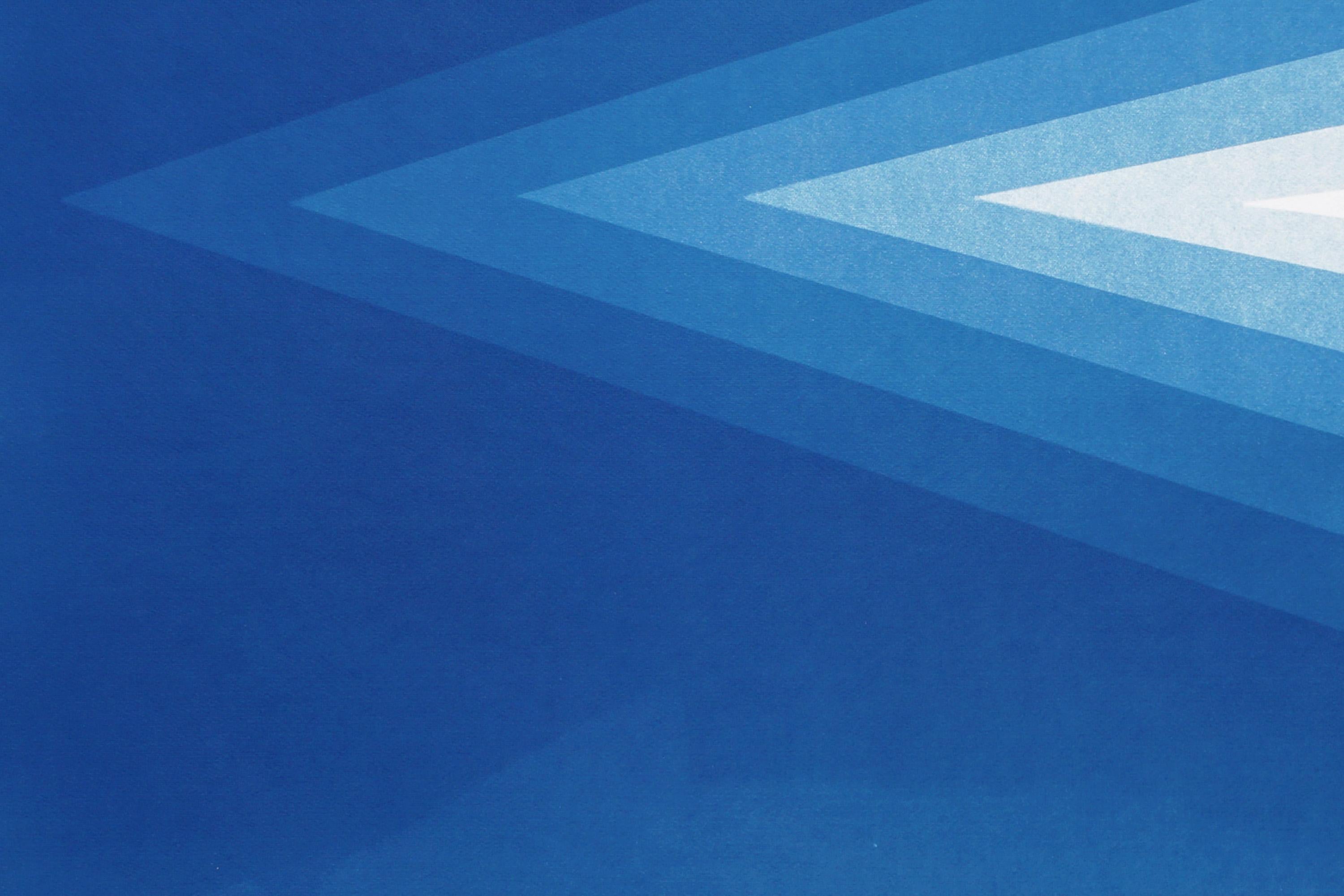 Zeitgenössisch minimalistisch, horizontales Diptychon, geometrisches blaues Diamant-Cyanotypie-Papier im Angebot 3
