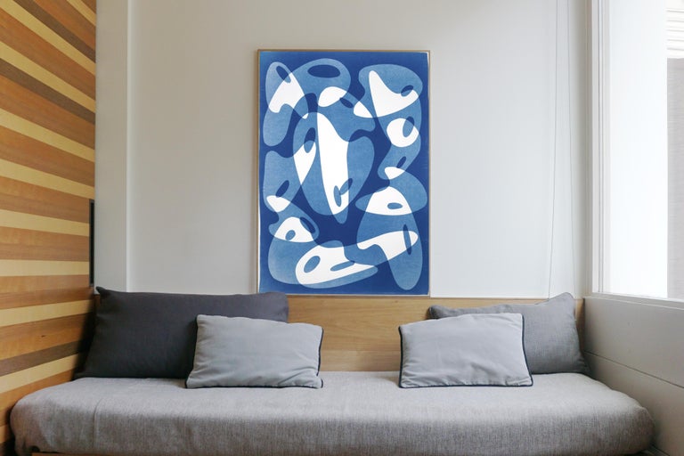 This is an exclusive handprinted unique cyanotype that takes its inspiration from the mid-century modern shapes.
It's made by layering paper cutouts and different exposures using uv-light. 

Details:
+ Title: Cool Palette Curves I
+ Year: 2021
+